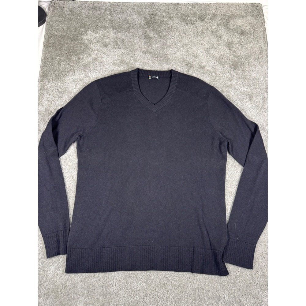 Smartwool Mens Merino Wool Blend V-Neck Sweater Black Knit Pullover RN116388
